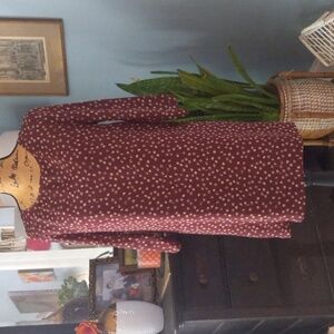 BCBGeneration Rosewood Burgundy and Cream Spotted Print Open Back Sheath Dress